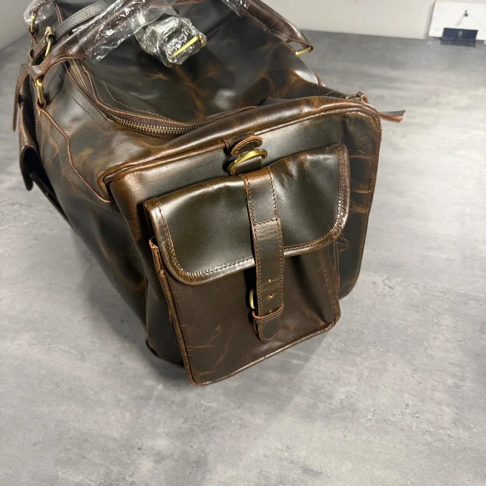 The Leather Farm Duffel Bag Mens Large Brown Leather Weekender Travel Luggage